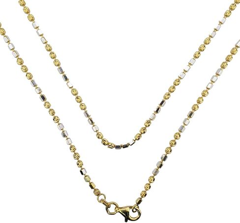 MauliJewels 14K Yellow Gold & White Gold Plated 2MM Ball Bead and Bar Two-Tone Chain Necklace for Women, 18-Inch 925 Sterling Silver Rhodium Plated Necklace in Kuwait