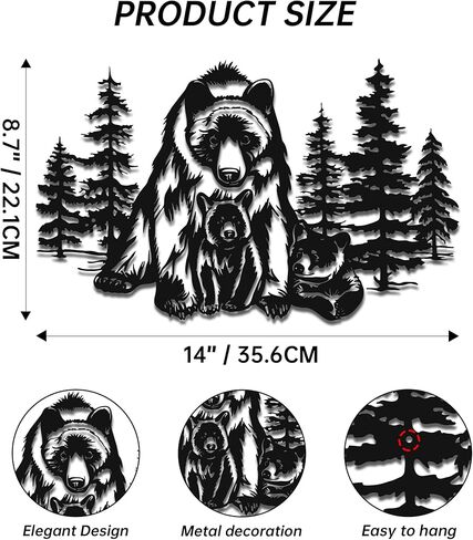 Slickss Bear Wall Decor, Metal Bear Wall Art with Mother and Two Cubs - Forest Themed Animal Hunting Decor for Living Room, Bedroom, Nursery, 14x8.7 Inch in Kuwait