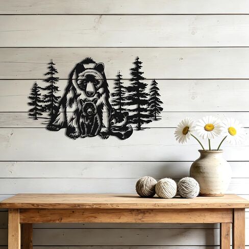 Slickss Bear Wall Decor, Metal Bear Wall Art with Mother and Two Cubs - Forest Themed Animal Hunting Decor for Living Room, Bedroom, Nursery, 14x8.7 Inch in Kuwait