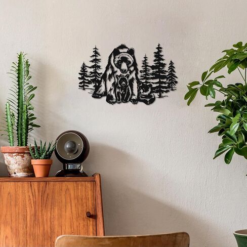 Slickss Bear Wall Decor, Metal Bear Wall Art with Mother and Two Cubs - Forest Themed Animal Hunting Decor for Living Room, Bedroom, Nursery, 14x8.7 Inch in Kuwait