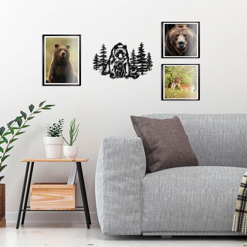 Slickss Bear Wall Decor, Metal Bear Wall Art with Mother and Two Cubs - Forest Themed Animal Hunting Decor for Living Room, Bedroom, Nursery, 14x8.7 Inch in Kuwait