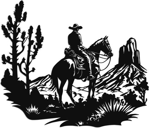 Slickss Cowboy Wall Art, Western Metal Wall Decor with Riding Horseman Scene, Rustic Cowboy Home Decor, 13x11 Inch in Kuwait