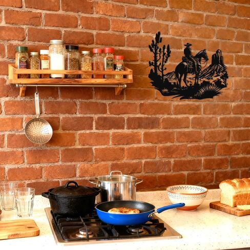 Slickss Cowboy Wall Art, Western Metal Wall Decor with Riding Horseman Scene, Rustic Cowboy Home Decor, 13x11 Inch in Kuwait