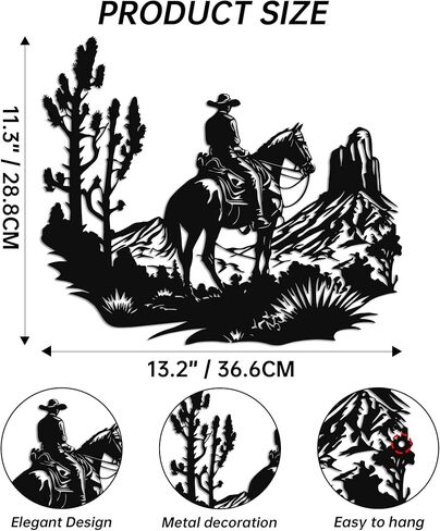 Slickss Cowboy Wall Art, Western Metal Wall Decor with Riding Horseman Scene, Rustic Cowboy Home Decor, 13x11 Inch in Kuwait