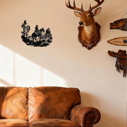 Slickss Cowboy Wall Art, Western Metal Wall Decor with Riding Horseman Scene, Rustic Cowboy Home Decor, 13x11 Inch in Kuwait