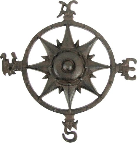 Rustic Cast Iron Rose Compass Nautical Beach House Wall Art Outdoor Garden Decor in Kuwait