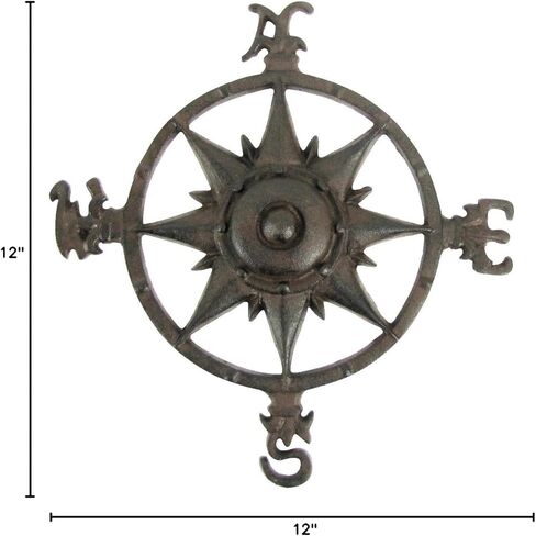 Rustic Cast Iron Rose Compass Nautical Beach House Wall Art Outdoor Garden Decor in Kuwait