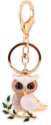 One Pack Leaves Owl Animal Birds Rhinestone Car Keychain Ring Chain Gift Bag Clip Holder for Colleagues in Saudi Arabia