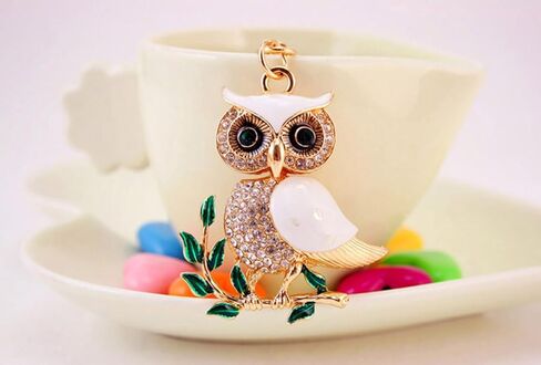 One Pack Leaves Owl Animal Birds Rhinestone Car Keychain Ring Chain Gift Bag Clip Holder for Colleagues in Saudi Arabia