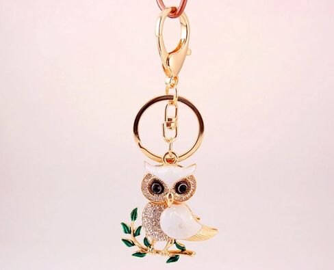 One Pack Leaves Owl Animal Birds Rhinestone Car Keychain Ring Chain Gift Bag Clip Holder for Colleagues in Saudi Arabia