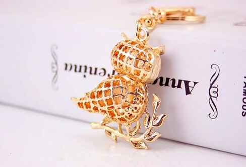 One Pack Leaves Owl Animal Birds Rhinestone Car Keychain Ring Chain Gift Bag Clip Holder for Colleagues in Saudi Arabia
