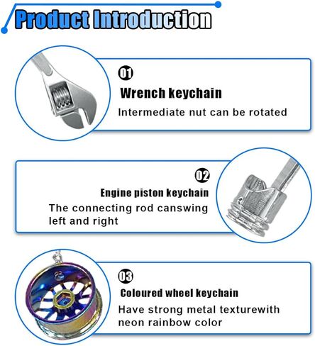 6PCS Car Parts Metal Keychain Set, Rim, Brake Disc, Engine Piston, Wrench, Manual Gear Shifter, Turbo Keyring for Car Lovers in Kuwait