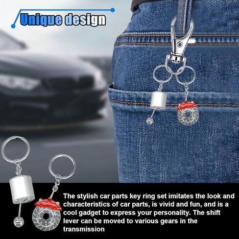6PCS Car Parts Metal Keychain Set, Rim, Brake Disc, Engine Piston, Wrench, Manual Gear Shifter, Turbo Keyring for Car Lovers in Kuwait