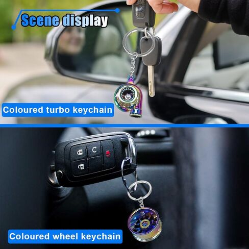 6PCS Car Parts Metal Keychain Set, Rim, Brake Disc, Engine Piston, Wrench, Manual Gear Shifter, Turbo Keyring for Car Lovers in Kuwait