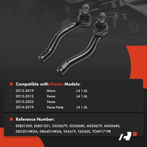 A-Premium 2 × أطراف قضيب ربط خارجي أمامي، متوافق مع Nissan Versa 2012-2022، Versa Note 2014-2019، Micra 2015-2019 in Saudi Arabia