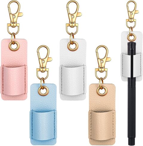 4 PCS Portable Pen Holder for Lanyard, Anti-Lost Lanyard Pen Clip, Pen Holder for Badge Reel, Pocket PU Leather Lanyard Pen Keychain for Nurses, Courier, Clerk (4 Colors) in Kuwait