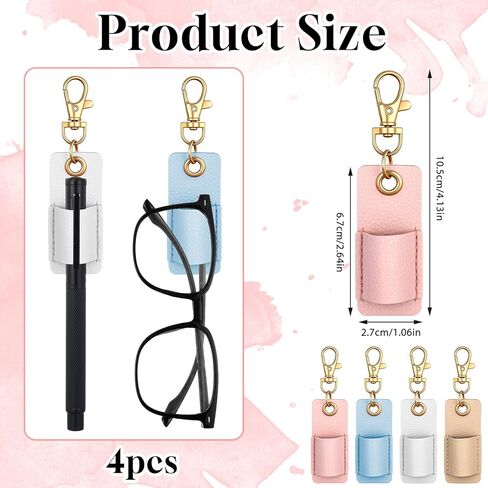 4 PCS Portable Pen Holder for Lanyard, Anti-Lost Lanyard Pen Clip, Pen Holder for Badge Reel, Pocket PU Leather Lanyard Pen Keychain for Nurses, Courier, Clerk (4 Colors) in Kuwait