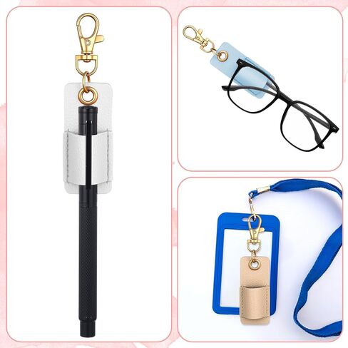 4 PCS Portable Pen Holder for Lanyard, Anti-Lost Lanyard Pen Clip, Pen Holder for Badge Reel, Pocket PU Leather Lanyard Pen Keychain for Nurses, Courier, Clerk (4 Colors) in Kuwait