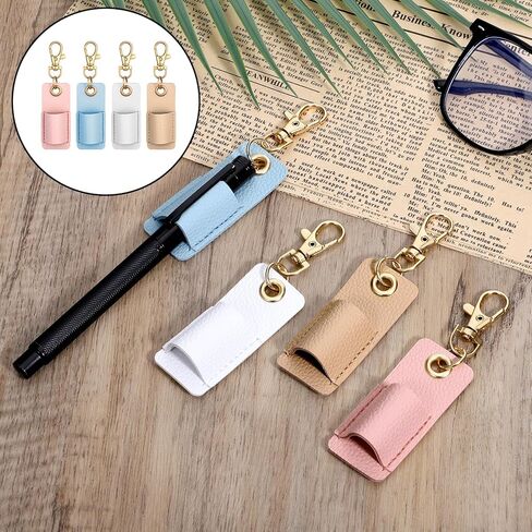 4 PCS Portable Pen Holder for Lanyard, Anti-Lost Lanyard Pen Clip, Pen Holder for Badge Reel, Pocket PU Leather Lanyard Pen Keychain for Nurses, Courier, Clerk (4 Colors) in Kuwait