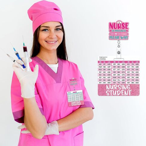 Nursing Student Badge Reel with Retractable Clip, Cute Student Nurse Badge with w/Height & Weight Conversion Charts, Glitter Nurse ID Badges Holder for Nursing School Students Essentials Gift in Kuwait