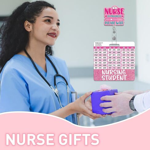 Nursing Student Badge Reel with Retractable Clip, Cute Student Nurse Badge with w/Height & Weight Conversion Charts, Glitter Nurse ID Badges Holder for Nursing School Students Essentials Gift in Kuwait