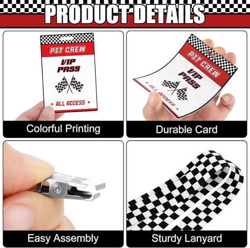30 مجموعة من بطاقات مرور VIP للسباقات، بطاقات شارة VIP من مادة PVC مع حبال سباق مربعة باللونين الأبيض والأسود لتزيين حفلات السباق وحفلات الألعاب ومستلزمات حفلات أعياد الميلاد وملحقات تمرير خلف الكواليس in Kuwait