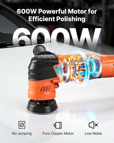 VEVOR Car Buffer Polisher, 1.2"/2"/3" Rotary Polisher Buffer, 600W 6 Variable Speeds 1000-4500RPM Car Polisher Waxer Kit for Cars Detailing, Waxing, Polishing, Scratch Removal in Saudi Arabia