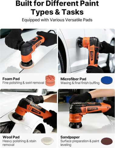 VEVOR Car Buffer Polisher, 1.2"/2"/3" Rotary Polisher Buffer, 600W 6 Variable Speeds 1000-4500RPM Car Polisher Waxer Kit for Cars Detailing, Waxing, Polishing, Scratch Removal in Saudi Arabia