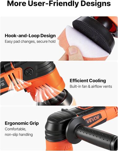 VEVOR Car Buffer Polisher, 1.2"/2"/3" Rotary Polisher Buffer, 600W 6 Variable Speeds 1000-4500RPM Car Polisher Waxer Kit for Cars Detailing, Waxing, Polishing, Scratch Removal in Saudi Arabia
