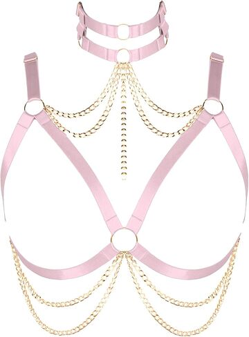 سلسلة الجسم الشرير القوطي تسخير الرقبة وسلسلة الصدر النسائية بالإضافة إلى حجم القمم الجوف خارج حمالات الصدر ملابس الرقص in Kuwait
