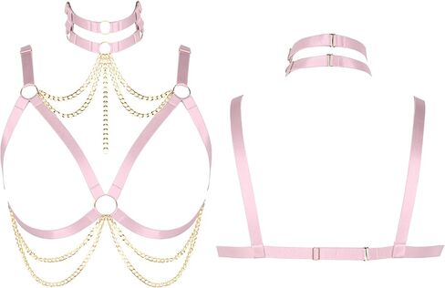 سلسلة الجسم الشرير القوطي تسخير الرقبة وسلسلة الصدر النسائية بالإضافة إلى حجم القمم الجوف خارج حمالات الصدر ملابس الرقص in Kuwait