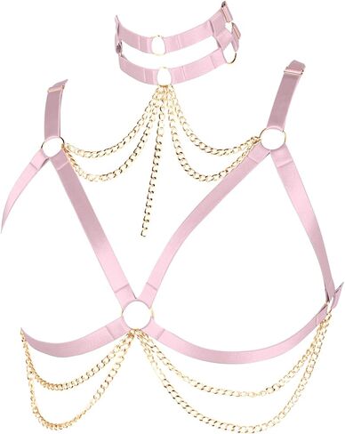 سلسلة الجسم الشرير القوطي تسخير الرقبة وسلسلة الصدر النسائية بالإضافة إلى حجم القمم الجوف خارج حمالات الصدر ملابس الرقص in Kuwait