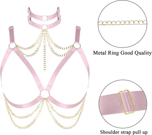 سلسلة الجسم الشرير القوطي تسخير الرقبة وسلسلة الصدر النسائية بالإضافة إلى حجم القمم الجوف خارج حمالات الصدر ملابس الرقص in Kuwait