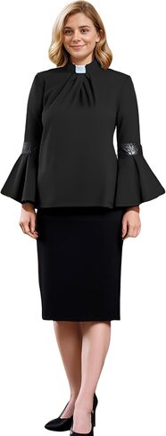 قميص رجال الدين النسائي القس والكاهن مع علامة تبويب سيدة الجاكار الساتان الجبهة الكتابية قميص بأكمام واسعة in Kuwait