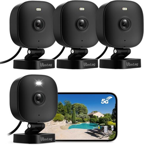 VIMTAG 5G Security Camera Outdoor Indoor, 2.5K WiFi Camera for All House Security, IP65, Color Night Vision with AI Human Detection, Cloud/SD Card Storage, Support Alexa, Plug-in, Black,2 Pack in Kuwait