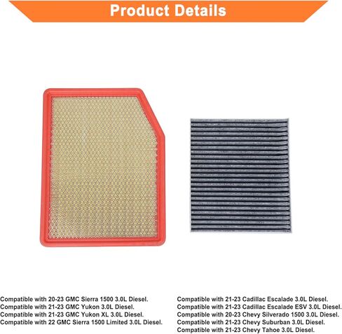 Oil Fuel Filter Engine Cabin Air Filters Kit(4 PCS).Replaces Part # PF66 TP1015 A3244C 13508023.Compatible with 20-23 Chevy Silverado 1500, Suburban, Tahoe.GMC Sierra, Yukon XL 3.0L Diesel in Saudi Arabia