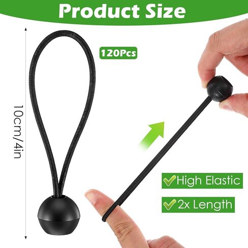 120 Pcs Ball Bungee Cords, Black Tarp Tie Downs Bungee Cords Heavy Duty Ball Bungees Cord Tarp Straps with Balls for Camping Canopy Shelter Tent Poles UV Resistant in Saudi Arabia