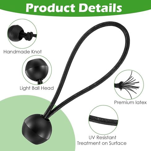 120 Pcs Ball Bungee Cords, Black Tarp Tie Downs Bungee Cords Heavy Duty Ball Bungees Cord Tarp Straps with Balls for Camping Canopy Shelter Tent Poles UV Resistant in Saudi Arabia