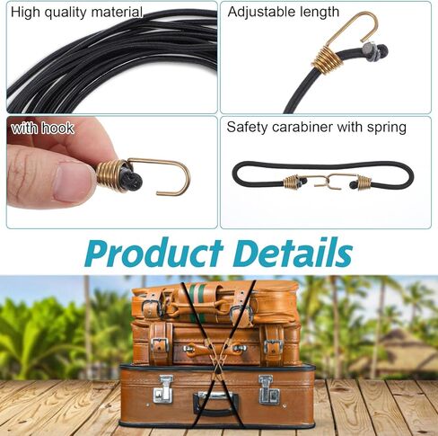 60 Pcs Heavy Duty Mini Bungee Cords with Hooks, 10 Inch Black Rubber Elastic Straps for Camping Luggage Bikes Tents Tarps RVs Cargo Motorcycle in Kuwait