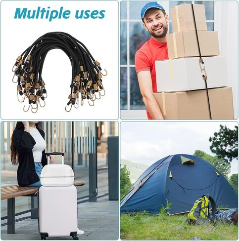 60 Pcs Heavy Duty Mini Bungee Cords with Hooks, 10 Inch Black Rubber Elastic Straps for Camping Luggage Bikes Tents Tarps RVs Cargo Motorcycle in Kuwait