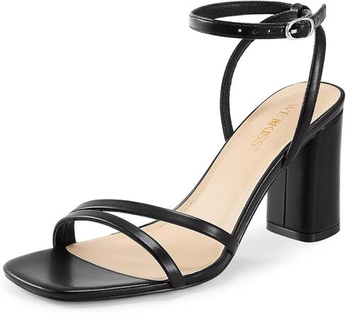 wetkiss Womens Sandals Chunky Strappy Heels Square Open Toe Ankle Buckle Comfort Dress Party Shoes in Kuwait