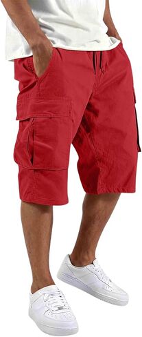 Mens Cargo Shorts Cotton Blend Tactical Lightweight Elastic Waist Work Shorts Summer Workout Hiking Outdoor Pants in Saudi Arabia