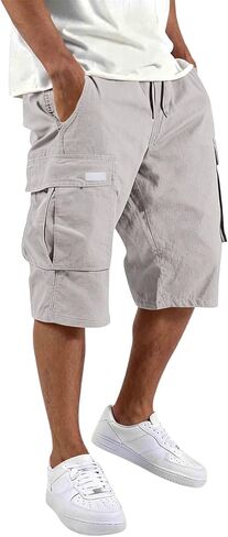 Mens Cargo Shorts Cotton Blend Tactical Lightweight Elastic Waist Work Shorts Summer Workout Hiking Outdoor Pants in Saudi Arabia