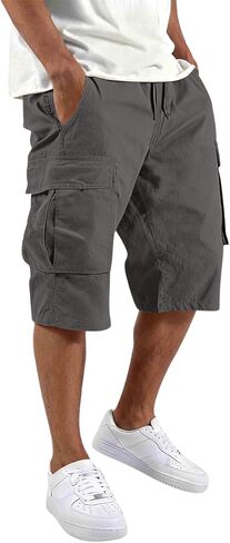 Mens Cargo Shorts Cotton Blend Tactical Lightweight Elastic Waist Work Shorts Summer Workout Hiking Outdoor Pants in Saudi Arabia