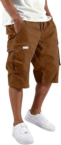 Mens Cargo Shorts Cotton Blend Tactical Lightweight Elastic Waist Work Shorts Summer Workout Hiking Outdoor Pants in Saudi Arabia