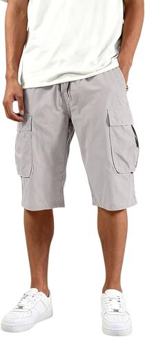Mens Cargo Shorts Cotton Blend Tactical Lightweight Elastic Waist Work Shorts Summer Workout Hiking Outdoor Pants in Saudi Arabia