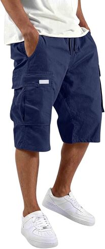 Mens Cargo Shorts Cotton Blend Tactical Lightweight Elastic Waist Work Shorts Summer Workout Hiking Outdoor Pants in Saudi Arabia