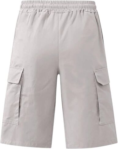 Mens Cargo Shorts Cotton Blend Tactical Lightweight Elastic Waist Work Shorts Summer Workout Hiking Outdoor Pants in Saudi Arabia