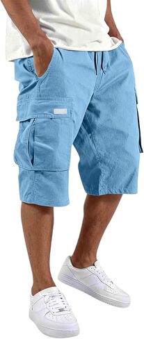 Mens Cargo Shorts Cotton Blend Tactical Lightweight Elastic Waist Work Shorts Summer Workout Hiking Outdoor Pants in Saudi Arabia