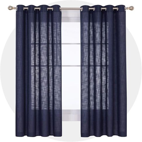 Deconovo Faux Linen Window Drapes Linen Look Panels Solid Grommet Curtains for Living Room Semi Sheer Curtain Navy Blue 52x84 Inch 2 Panels in Kuwait